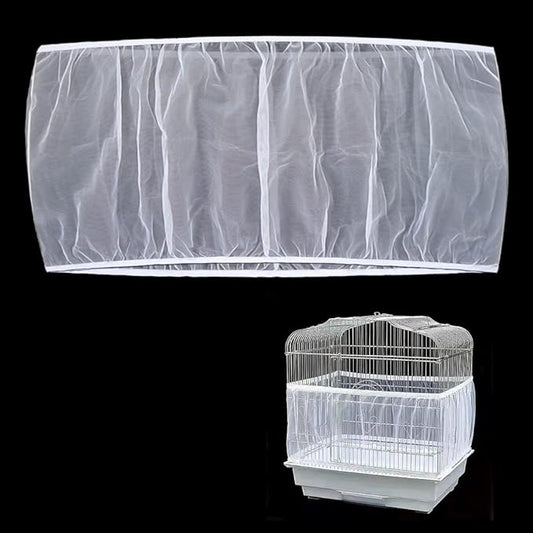Soft Airy Bird Cage Net Cover, Bird Cage Seed Catcher, Skirt Guard Gauze Birdcage Mesh Netting for Round Square Cages, Reuseable (White, L)