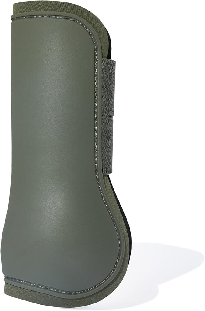 HORZE Adepto Open Front Tendon Boots | Durable Shell with Neoprene Lining - Beetle Khaki Green - Warmblood