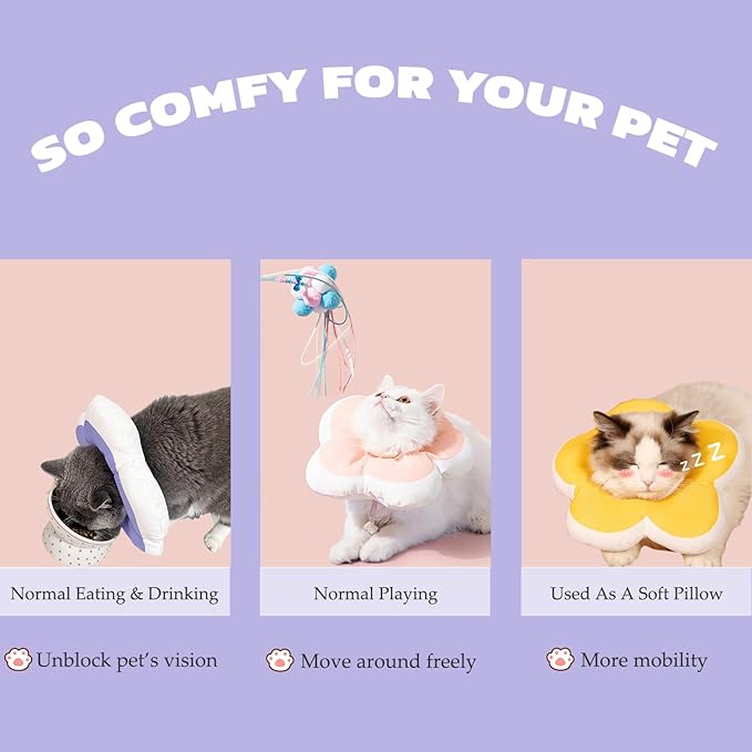 Cat Cone Collar Soft, Adjustable Kitten Cone After Surgery, Waterproof Recovery E Collar for Pet to Stop Licking(Purple Flower, Large)