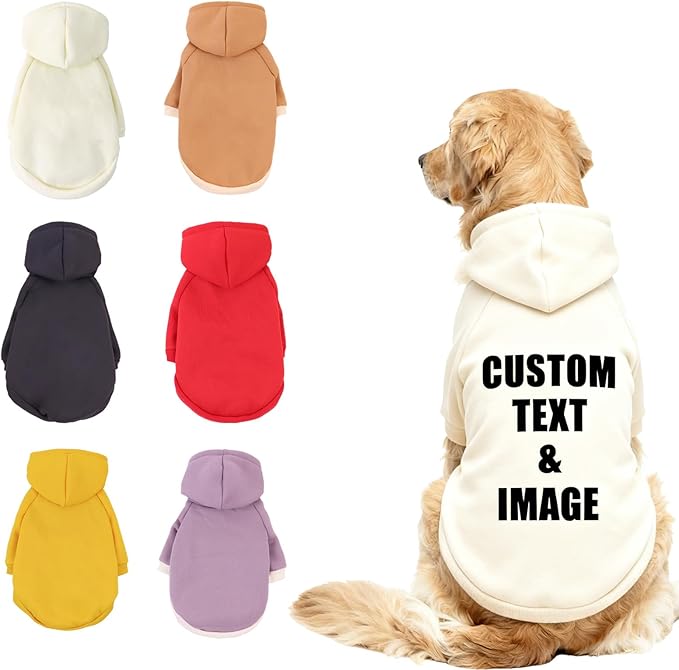 Custom Dog Hoodie, Personalized Sweatshirt with Photo Text Name Logo, Customized Hooded Sweater for Small Medium Large Dogs & Cats (Beige, Small)