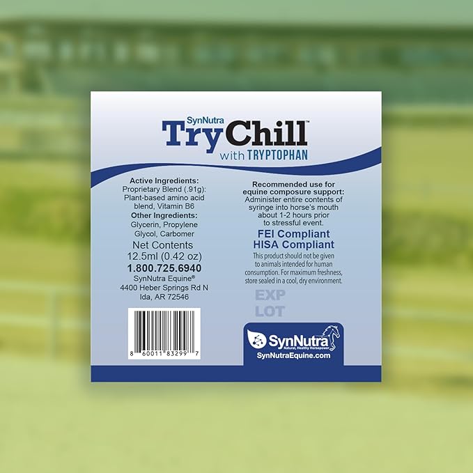 TryChill™ 3 Pack – L-Tryptophan-Based Support for Horses – Promotes a Composed Demeanor Without Sedation – Enhances Focus, Confidence & Performance – 100% Natural & Competition Safe