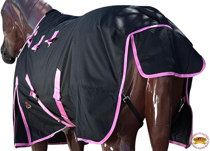 HILASON Black with Pink Trims 81 Inch 1200D Winter Waterproof Poly Horse Turnout Blanket Belly Wrap