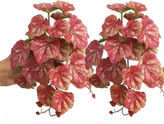 Reptile Plants for Terrarium Decor, Amphibian Habitat Decor, Reptile Tank Accessories, Artificial Hanging Plants with Suction Cup-2 Packs (Pink Heuchera Micrantha)