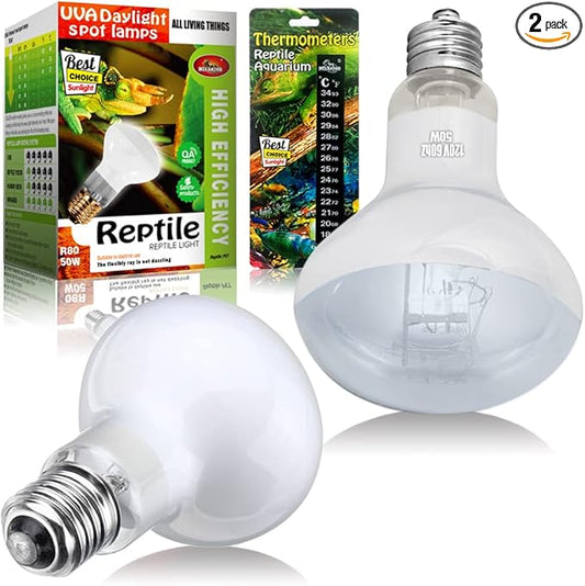 Reptile Heat Lamp 75W 2 Pack,UVA Basking Light Heat Lamp Bulbs,Natural Daylight Terrarium Heat Lamps for Bearded Dragon,Turtle,Tortoise,Lizard,Snake,Gecko,Chicken with Temperature Strips
