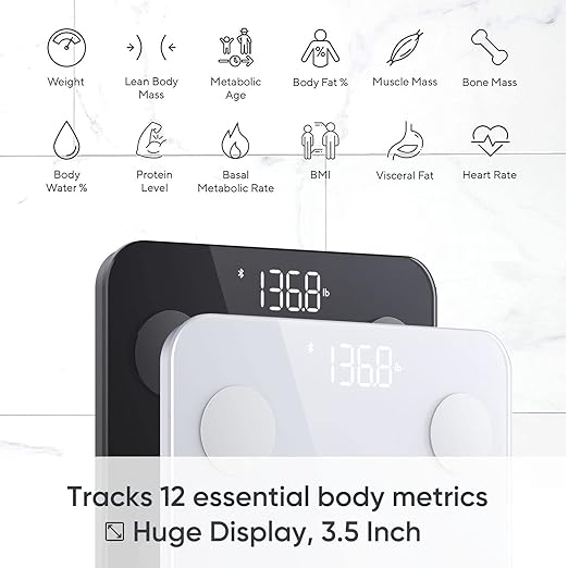 Wyze Scale S, Scale for Body Weight, FSA HSA Eligible, Digital Bathroom Scale for Body Fat, BMI, Muscle, Heart Rate, Body Composition Analyzer with App, Batteries Included, Bluetooth, 400 lb, Black