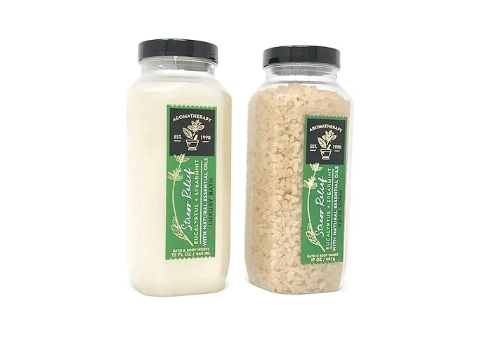 2pc SET - Bath & Body Works Aromatherapy Eucalyptus Spearmint Stress Relief Bath Soak & Luxury Bath Set