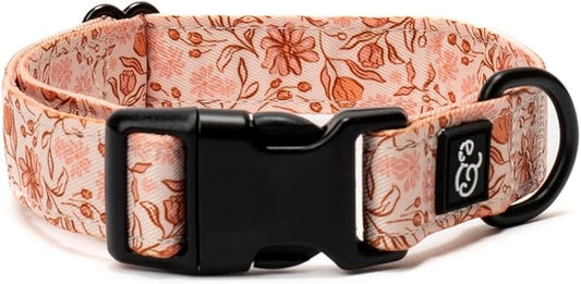 Lucy & Co. Dog Collar - Durable Lightweight Designer Collar for Pets - Adjustable Metal Safety Buckel. - Peach Pink Floral Plaid - Medium