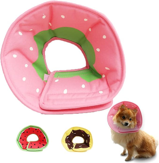 Soft Dog Cone, Lightweight Elizabethan Collar for Dogs, Adjustable Soft Cones for Dogs/Cats to Stop Licking After Surgery, Cute Strawberry Cone of Shame Alternatives for Pets(X-Small)