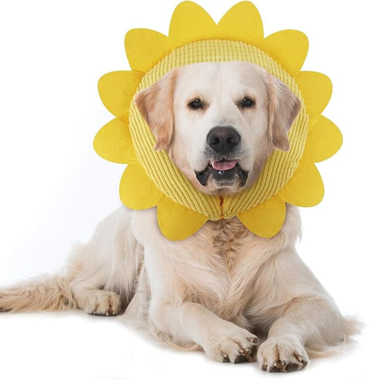 IEUUMLER Inflatable Recovery Dog Collar, Protective Donut Cone, Adjustable Soft Collar for Dog and Cat After Surgery Prevent from Biting & Scratching EU002 - Sunflower L+