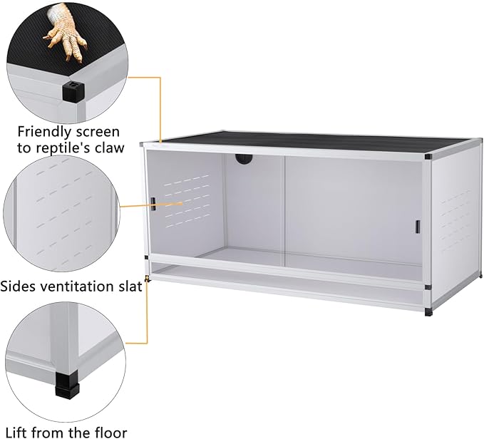 PVC Reptile Terrarium 44''x20''x20''Stackable Space Efficient ToxiRium Large Reptile Terrarium 76 Gallons for Bearded Dragon Gecko Lizard Snake,Vivarium with Sliding Doors Lock-2pcs with spacers
