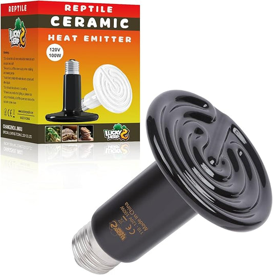 LUCKY HERP Reptile Heat Lamp - 100W Ceramic Heat Emitter Reptile Heat Lamp Bulbs (1 Pack), No Light Ceramic Heat Bulb, Heat Lamp for Reptiles Amphibian Chicken Pet Brooder Coop Lizard Turtle