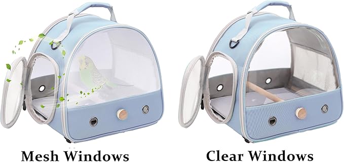 Bird Carrier, Portable Small Bird Parrot Parakeet Carrier with Standing Perch and Soft Mat, Side Access Window Collapsible