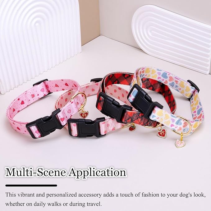 Love Pattern Dog Collar with Buckle Adjustable Safety Nylon Collars for Small Medium Large Dogs, Cute Stylish Girl Boy Christmas Dog Collar(White Heart,L)