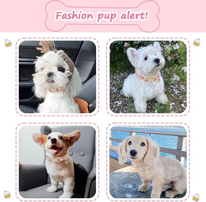 Halloween Dog Collar, Fall Dog Collars for Small Dogs, Cute Pink Puppy Collar with Adorable Ghost & Pumpkin Design, Soft Cotton Small Dog Collars Girl Boy Dog Collar-S