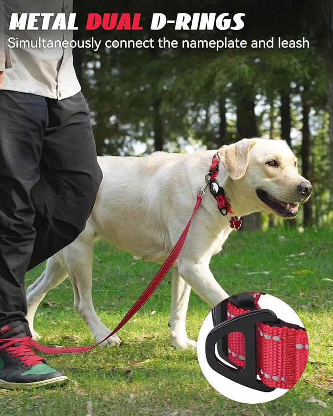 Joytale Airtag Dog Collar, Reflective Pet Collar with Waterproof AirTag Holder, Dual D-Rings, Soft Padded Adjustable for Extra Large Dogs, Red, XL