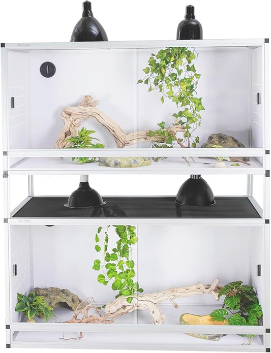 PVC Reptile Enclosure 44''x20''x20''Stackable Space Efficient ToxiRium Large Reptile Terrarium 76 Gallons for Bearded Dragon Gecko Lizard Snake,Vivarium with Sliding Doors Lock-2pcs with spacers