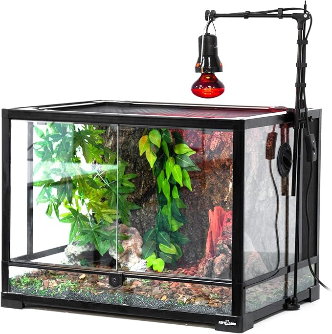 REPTI ZOO 8.5 inch Reptile Light Fixture 200W 2 in 1 E26 Base with Removable Ceramic Socket with On Off Toggle Switch in Black,Aquarium Dome Reptile UVB Light Socket Fixture (Without Bulbs)