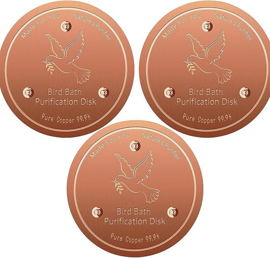 Bird Bath Copper Disk, Pure Copper Bird Bath Purification Disc, Save Cleaning Time, Chemical Free,Safe Natural Solution for Birdbaths Bowls&Waterfall Fountain, Year-Round Use (3 pcs)