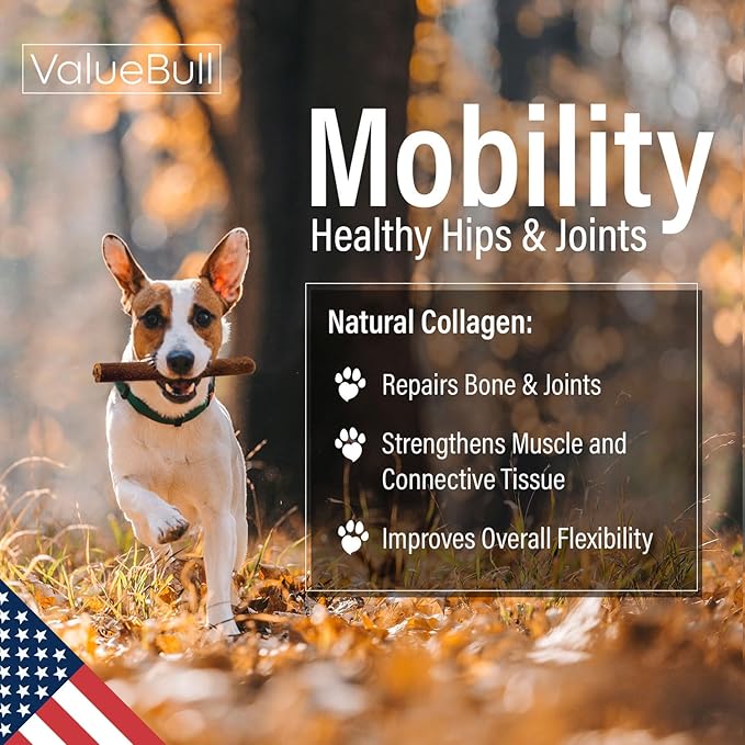 ValueBull USA Collagen Sticks for Dogs, 6 Inch Super Jumbo Chews, Natural Long-Lasting Dog Treats, 100 Count Bulk Pack - Promotes Joint, Skin & Coat Health with Glucosamine and Chondroitin