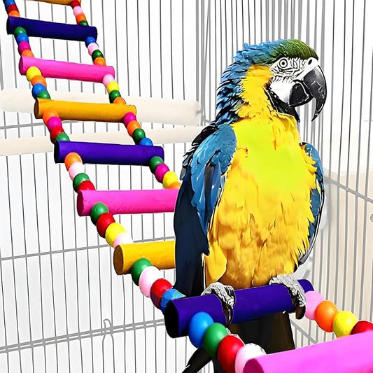 Bird Toys for Parrots Parrot Bridge, Swing Toys, and Ladders for Macaws, African Greys, Budgies, Cockatiels & Parakeets - Wooden Bird Ladder and Swing Toys for Play and Training (20Inch - 8 Ladders)