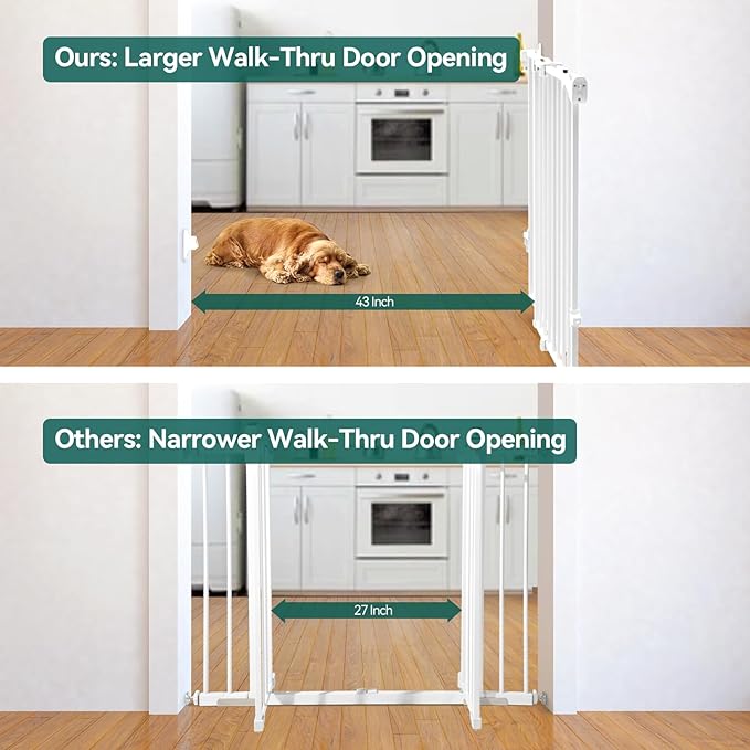 Babelio Baby Gate for Stairs, Kitchen & Doorways, 26-43" W 28" H No Bottom Bar| Easy Installation| One-Handed Operation| Auto-Close| Hardware Mount (Drill Needed) Safety Dog/Pet Gate Indoor (White)