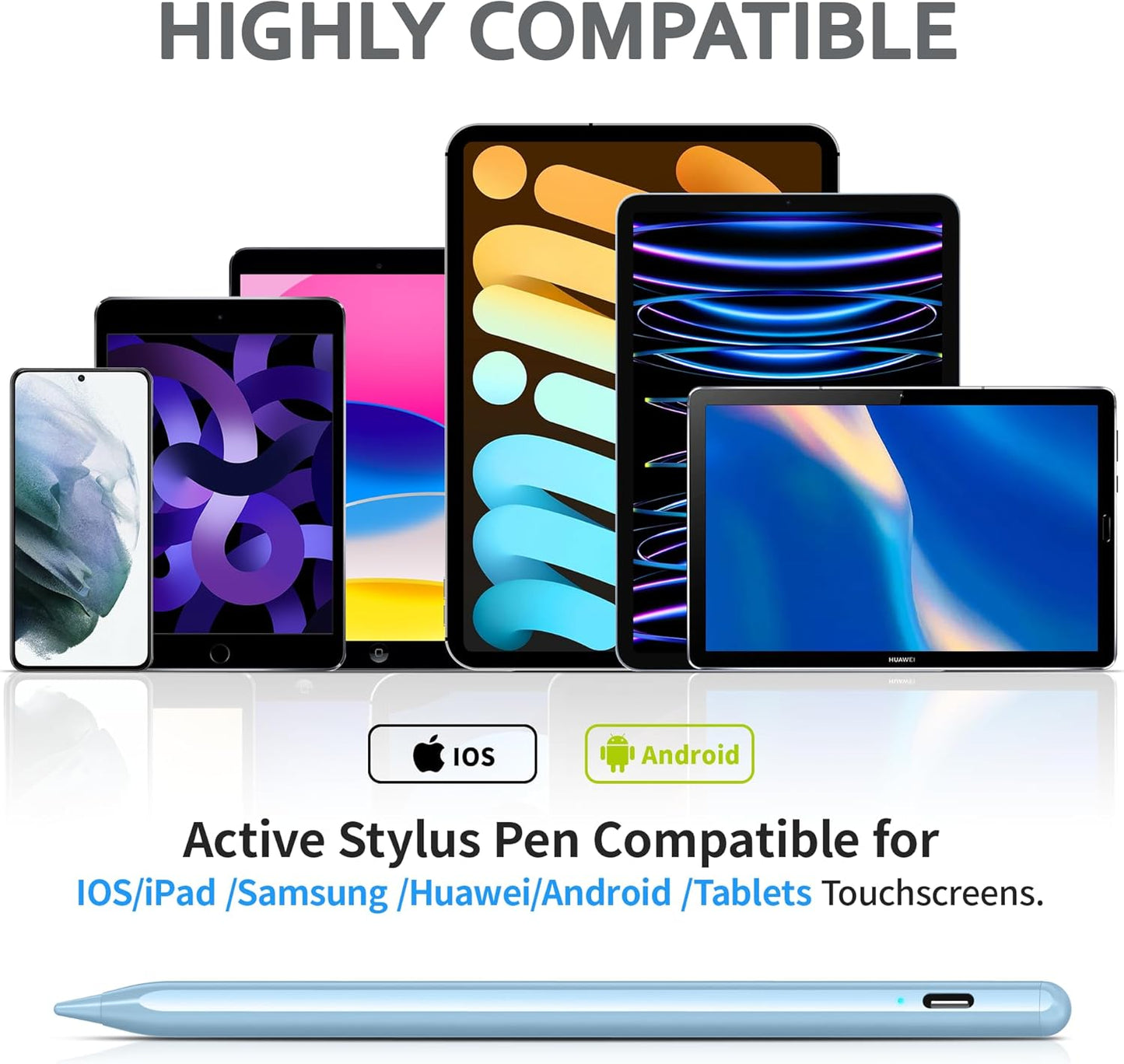 Stylus Pens for Touch Screen, DRYMOKINI Stylist Pen Compatible for Android and iOS Tablet/Phones, Rechargeable Universal Stylus Pencil Compatible for A-pple/i-Pad/Phone Tablet, Blue
