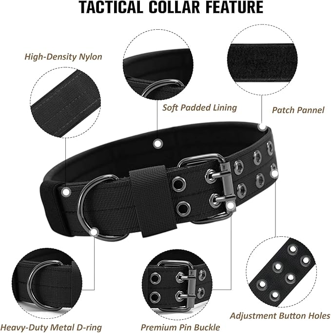 Tactical Dog Collar Military Adjustable Dog Collars Soft Nylon Training Collar with Patch Heavy Duty Metal Buckle Collars for Medium Large Dogs (Blue, XL)