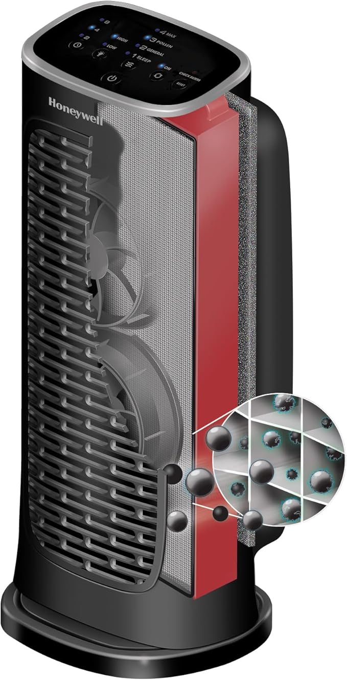 Honeywell HFD280 Compact Air Genius 4 Air Purifier with Permanent Washable Filter, Medium Rooms (150 sq. ft.), Black