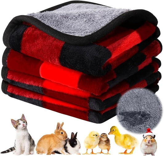 Reginary 4 Pcs Waterproof Guinea Pig Blankets Washable Small Animal Fleece Bedding Absorbent Guinea Pig Cage Liners Reusable Pet Pee Pad Sleep Mat for Hamster Ferret (Christmas Plaid,12 x 12 Inch)