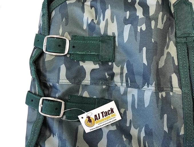 AJ Tack 1200D Waterproof Winter Pony Blanket - 300g Heavyweight Turnout with Fleece Collar, Shoulder Gussets & Tail Flap - Camouflage 56"
