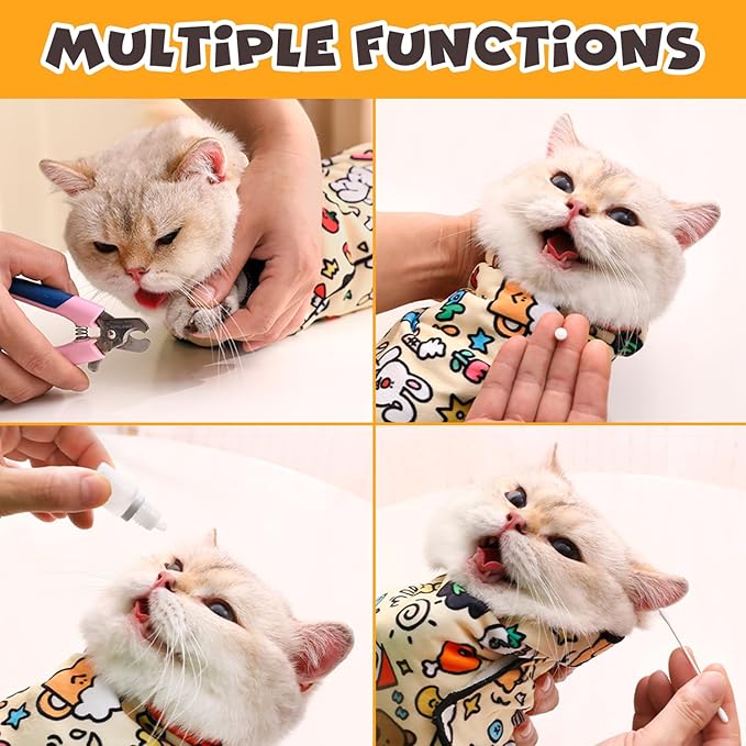 Cat Grooming Wrap, Self-Adherent Soft Cat Blanket to Wrap, Nail Clipping, Anti-Bite, Anti-Scratch, Anti-Escape Calming Wrap (Halloween, 10-13 lbs)
