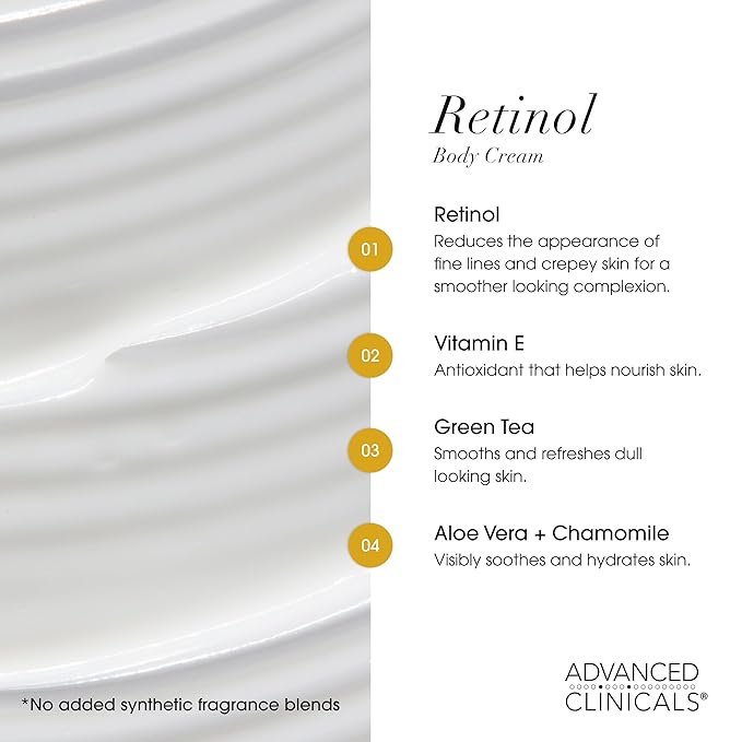 Advanced Clinicals Retinol Body Lotion + Collagen Body Oil 2pc Skincare Set For Women & Men | Fragrance Free Retinol Lotion + Collagen Massage Body Oil To Improve Appearance Of Crepey Skin, 2pc Set