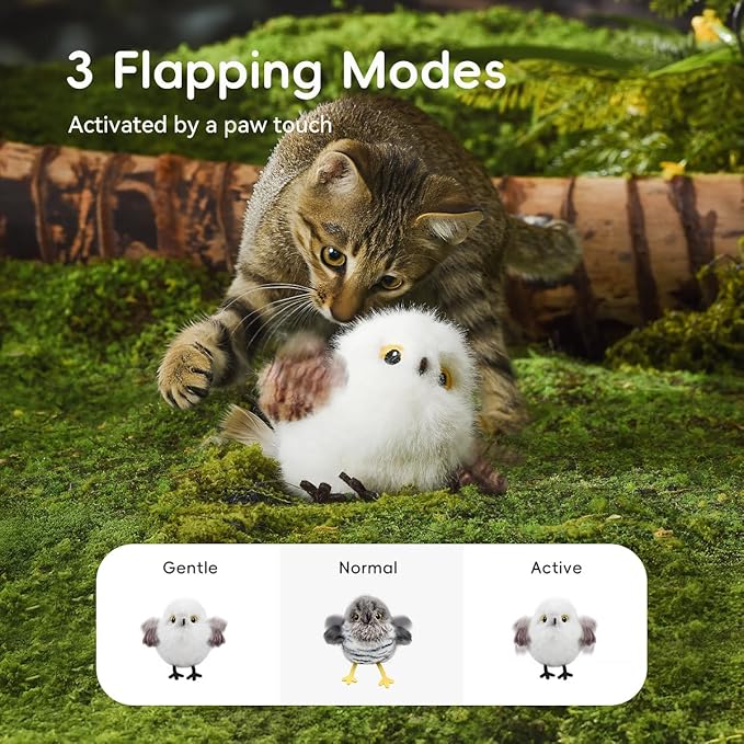 Petgravity Flapping Bird Cat Toy, Lifelike Chirp Tweet Kitten Toy, Rechargeable Touch Activated Cat Toy Interactive Catnip Toy Exercise Toys for All Breeds 5.1" (Gray)