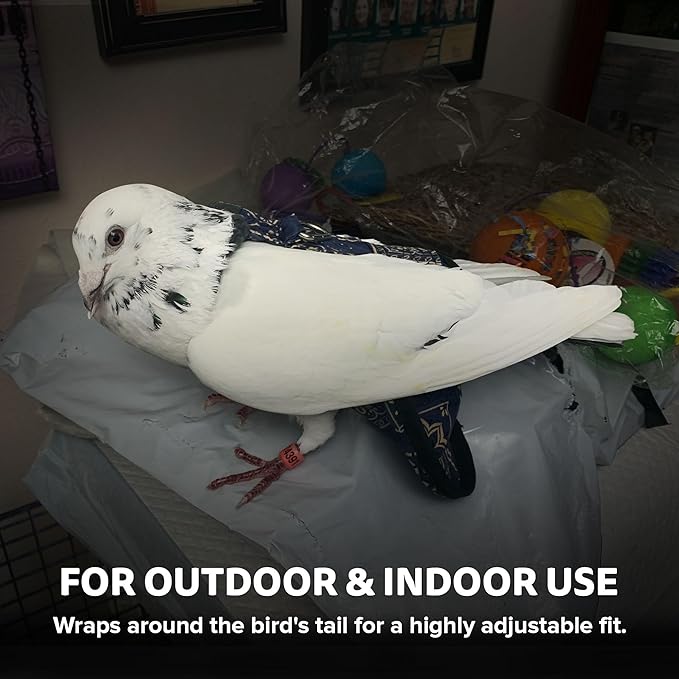 Bird Diaper, Wrap Around, for Larger Pigeons, Small Breed Hens and Roosters, Leak-Proof Design, Comfortable Fleece Strap Bird Harness with Sewn-in Liner & Secure Hook and Loop Closure - XS, Denim
