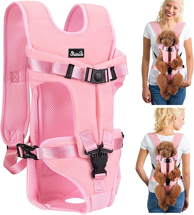 Lukovee Dog Backpack Carrier, Legs Out Easy-fit Dog Front Carrier for Small Medium Dogs, Adjustable Hands Free Dog Chest Carrier for Hiking Cycling (PI,L)