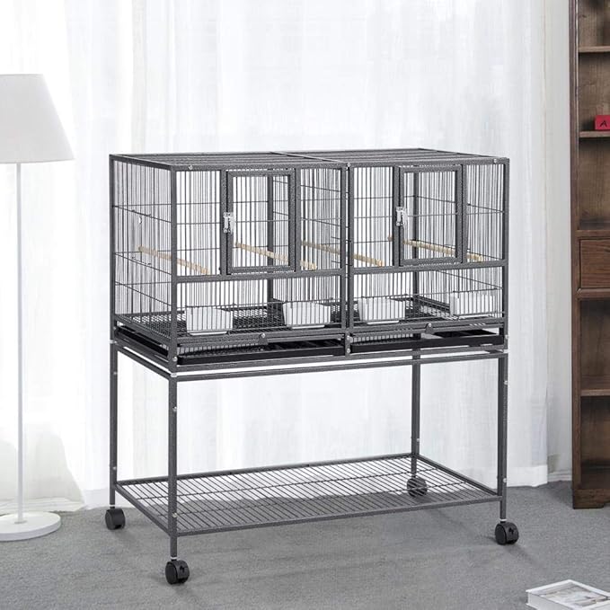 Topeakmart 3 Pack Divided Breeder Parakeet Canary Lovebird Finch Budgie Bird Cages W/Rolling Stand
