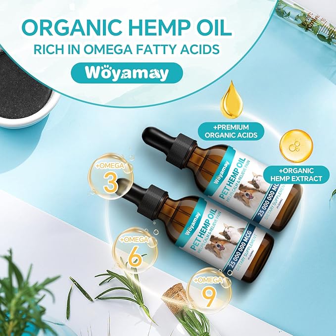 Hemp Oil for Dogs and Cats - Hemp Oil Drops Rich in Omega 3, 6, 9 and Organic Extract Helps Pets with Аnxiеty, Pаin, Strеss, Slееp, Аrthritis, Sеizures Rеlief, Pets Calming Treat-1 Pack
