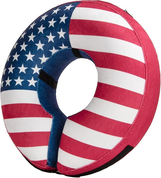 BENCMATE Inflatable Dog Cone Collar Alternative, Soft Dog Cone for Small Medium Large Dogs and Cats, Neck Recovery ECollar Donut Collar After Surgery (Large+, Flag)