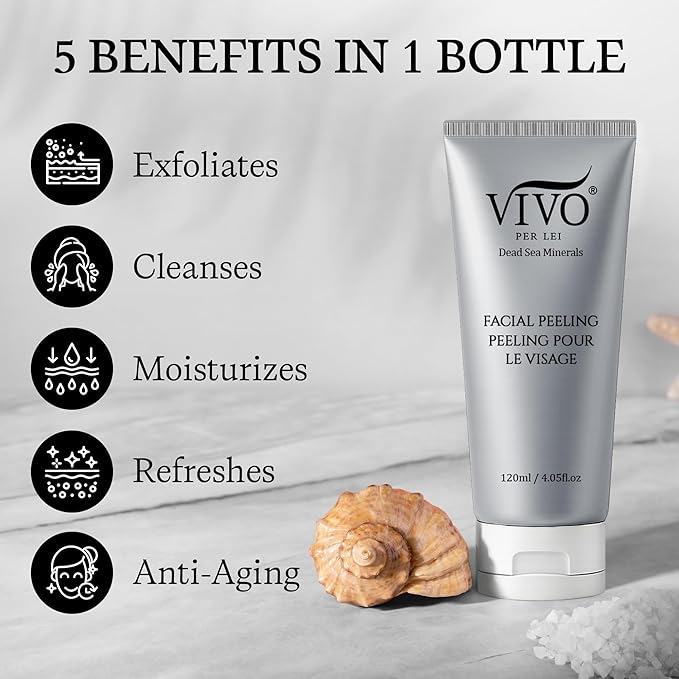Vivo Per Lei Facial Peeling Gel - Face Peel with Dead Sea Minerals - Gentle Exfoliating Gel for Face - 4.05 Fl Oz - Pack of 2