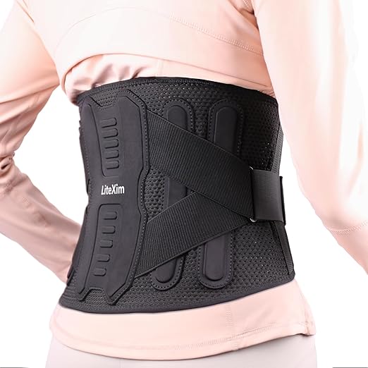 Pro Back Brace for Men Women Lower Back Pain Relief with Rigid Bionic Support & Massager Pad, Air Mesh Lumbar Belt for Sciatica, Hernia Disc, Scoliosis, Adjustable Brace for Spinal (Black, Medium(Belly: 33"-39"))