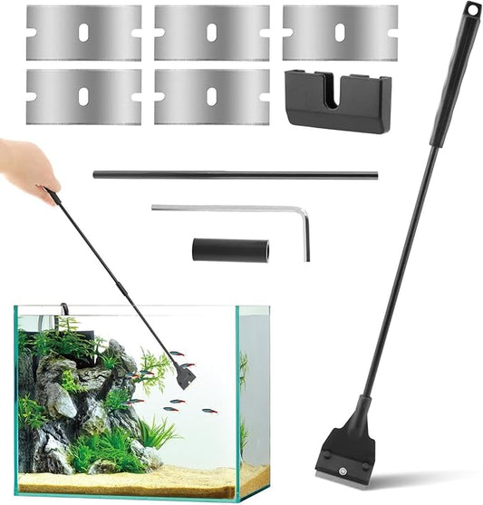 Fish Tank Scraper Cleaner, 21" Handheld Aquarium Cleaning Tool Length Adjustable Scraper Brushes Set for Fish Ree-f Plant Glass Tank (Color:Black)