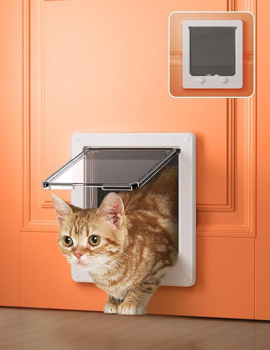 LIBBEPET Cat Door Interior Door, Indoor Cat Doors, Medium Pet Doors for Cats Up to 13 lbs(Frame Size 7.5" x 8.7"), Upgraded 4 Way Locking Kitty Door for Interior & Exterior Doors, Easy to Install