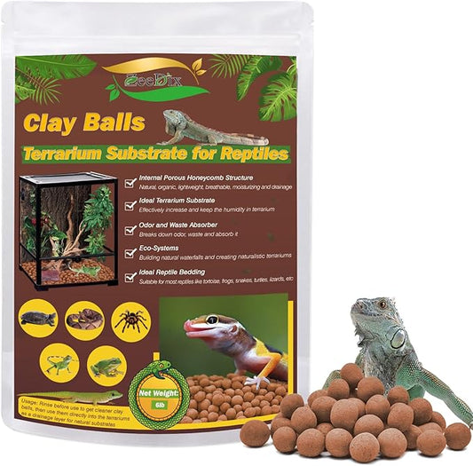 ZeeDix Reptile Substrate Leca Balls - 6LBS Organic Expanded Clay Pebbles, Bioactive Terrarium Bedding for Reptile Tank Habitat Accessories, Ideal for Bearded Dragon, Tortoise, Gecko, Snake & Frog