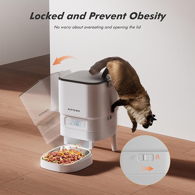 Automatic Cat Feeders - Nityers 4L Dog Automatic Feeders with Stainless Steel Bowl,1-6 Meals Per Day, Programmable Portion Size, Detachable Washable, Auto Pet Feeder for Cats and Dogs