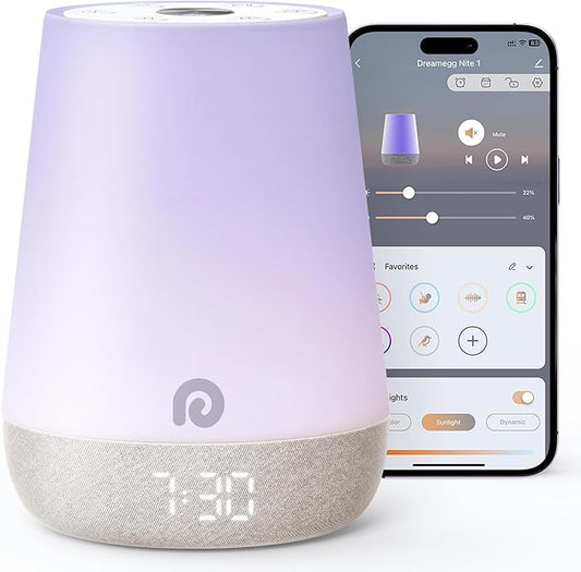 Dreamegg Nite 1 - Baby Sound Machine, Sleep Trainer, Night Light for Kids, Ok to Wake Alarm Clock, 34 Soothing Sounds, App Control, White Noise Sound Machine for Baby Kids Toddler Nursery(Joyous Bird)