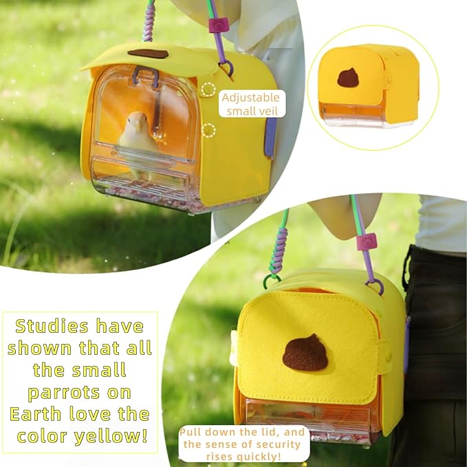Portable Plastic Bird Cages，Travel Bird Cage,Lightweight Waterproof Ventilated Small Bird Cage,Outdoor Use Easy to Carry,for Small Birds, Budgies and Pet Birds (Yellow, A)