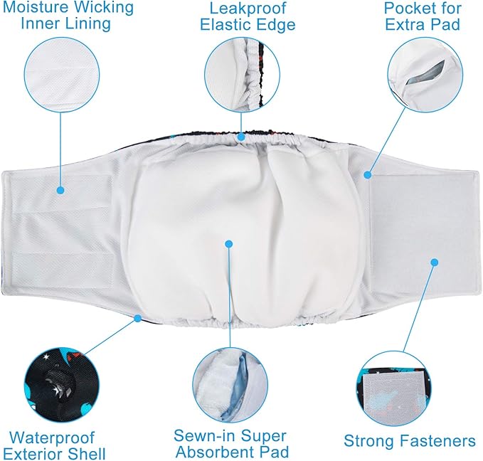 CuteBone Dog Diapers Male Washable Belly Band for Male Dogs Wraps 3pcs a Pack DM41L