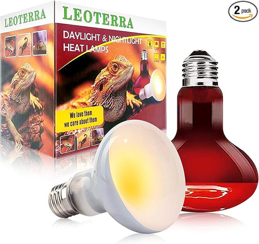 Leoterra Reptile Heat Lamp 100w Day and Night Heat Lamp Combo Pack for Turtle,Bearded Dargon,Lizard,Snakes Use Heat Light Bulb,Easy to Install