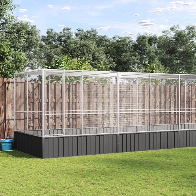 Large Metal Heavy Duty Walk-in Aviary Cage with Extension, Ample Activity Space Bird Cage with Lockable Door Also for Chickens and Rabbits, Silver 490.6"x81.5"x83.5" Steel,-416
