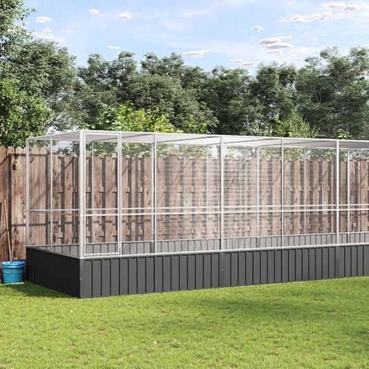 Large Bird Aviary with Extension, Outdoor Galvanized Steel Bird Cage, Galvanized Steel Outdoor Bird Aviary, Mesh Fence Bird House for Small Animals, 490.6"x81.5"x83.5"